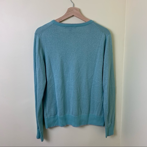 Brooks Brothers Light Blue Metallic V-Neck Sweater - Picture 7 of 10